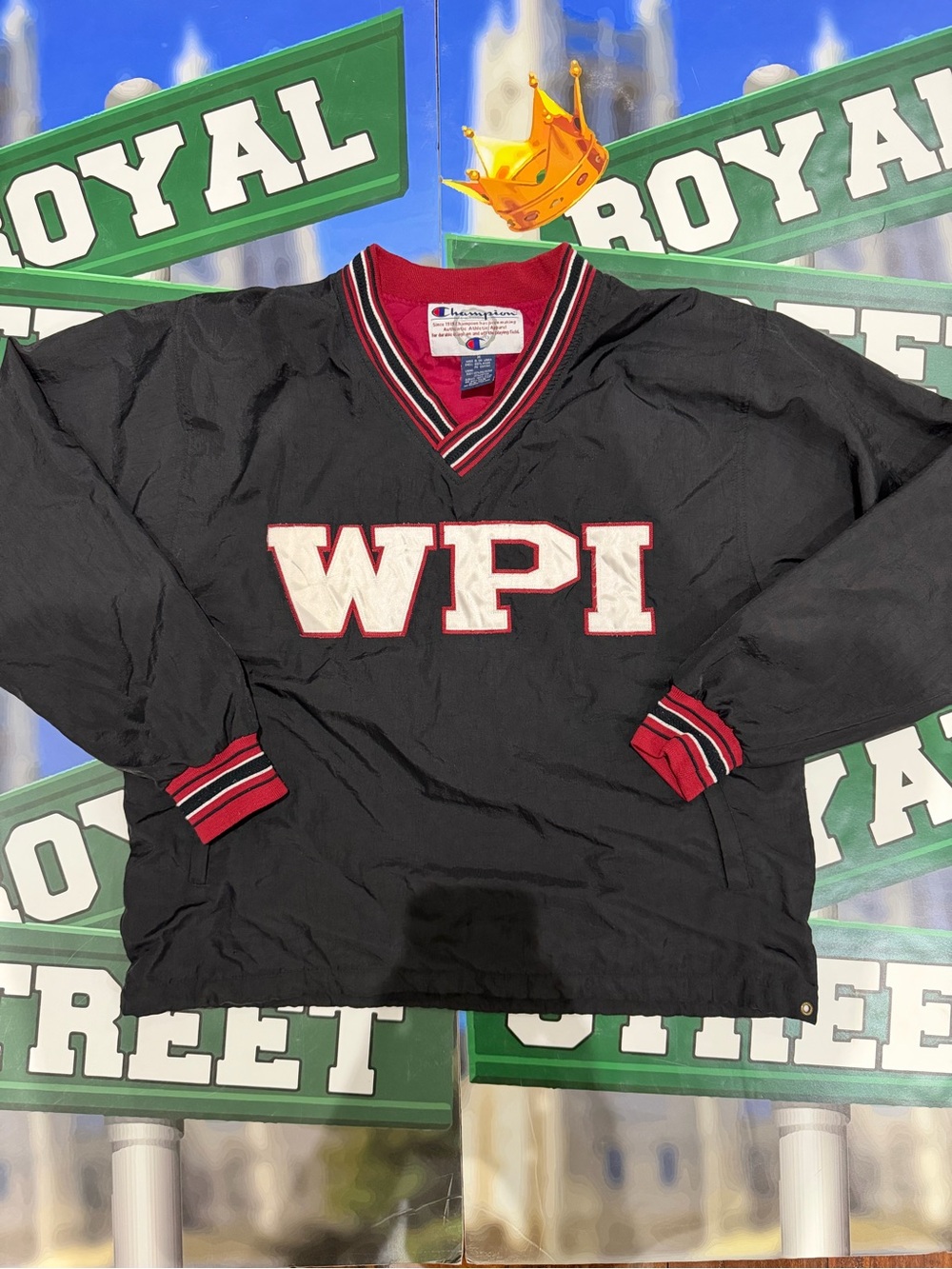 Champion Black V-Neck Pullover with Red and White Trim